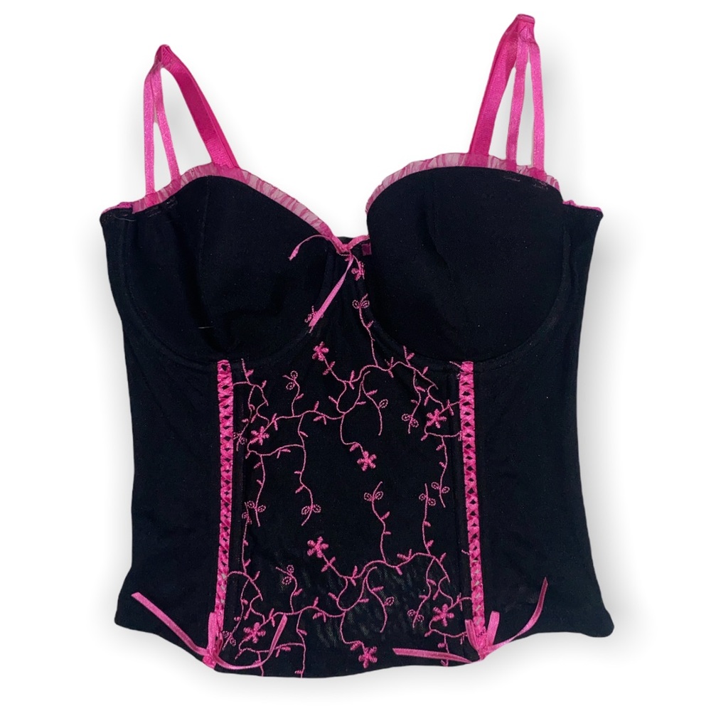 Black & Pink Embroidered Corset